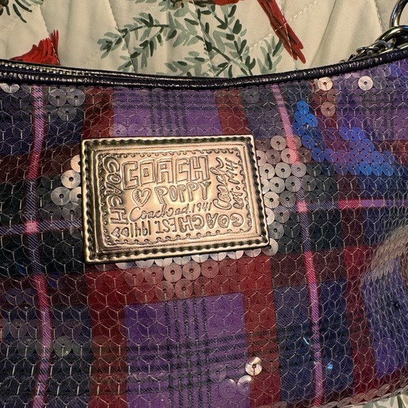 Coach Poppy sequins shimmer bag purple plaid shoulder purse special edition - Picture 6 of 12